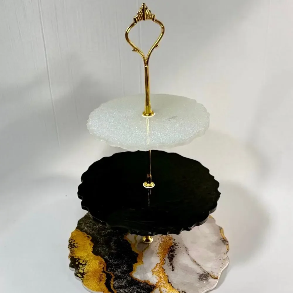 Marble Look Handmade 3-Tier Serving Stand | Elegant Resin Dessert Tray | Glamour